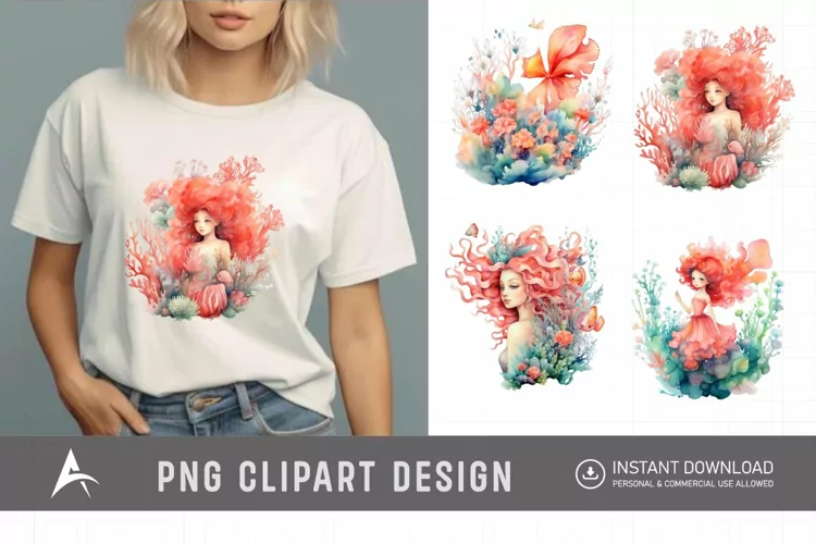 Watercolor Coral Reef Fairy Clipart