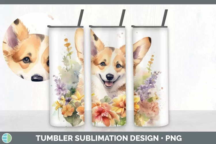 Watercolor Corgi Dog Tumbler | Sublimation 20 oz Skinny Tumb