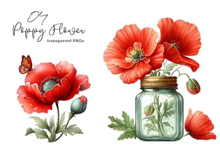 Watercolor Corn Poppy Flower Bloom Clipart