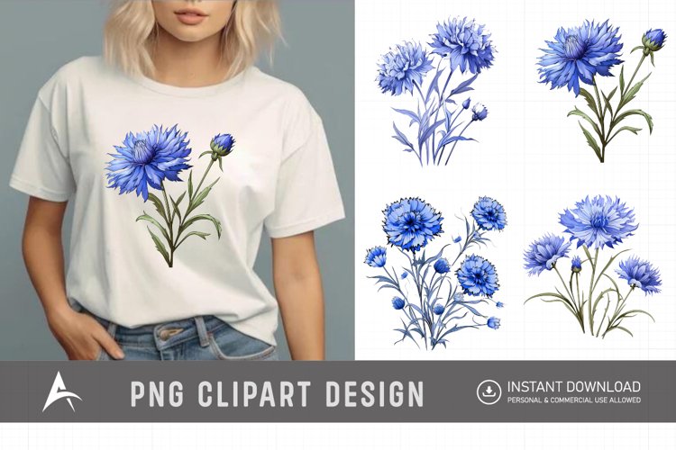 Watercolor Cornflowers Clipart
