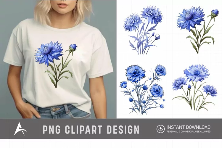 Watercolor Cornflowers Clipart