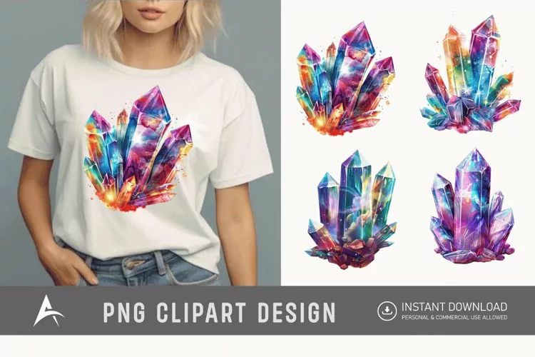 Watercolor Cosmic Crystals Clipart