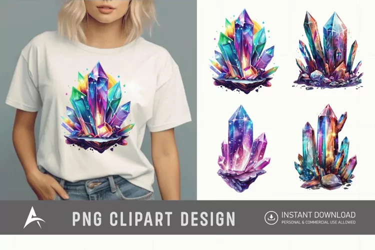 Watercolor Cosmic Crystals Clipart
