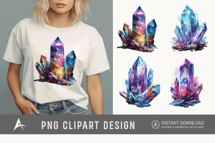 Watercolor Cosmic Crystals Clipart