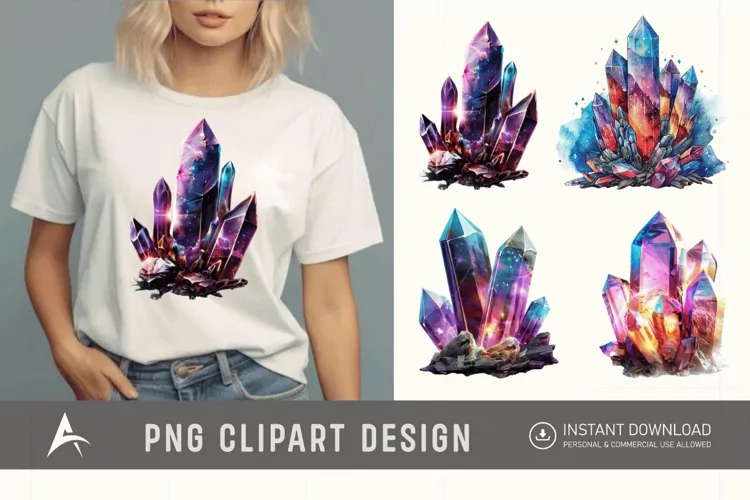 Watercolor Cosmic Crystals Clipart
