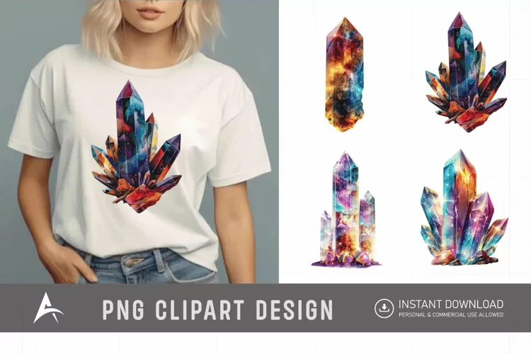 Watercolor Cosmic Crystals Clipart