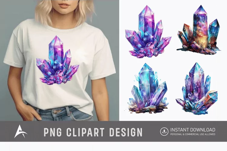 Watercolor Cosmic Crystals Clipart