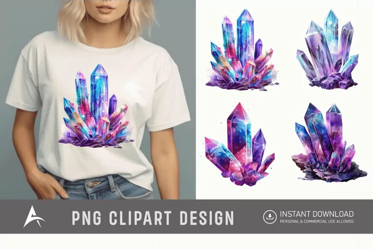 Watercolor Cosmic Crystals Clipart