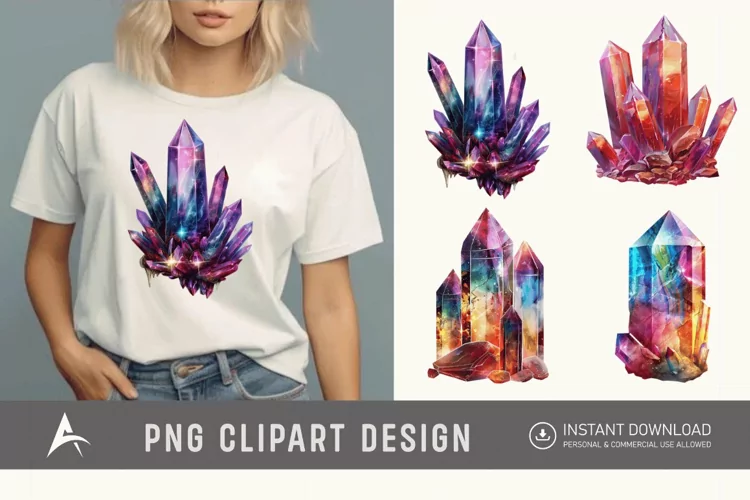 Watercolor Cosmic Crystals Clipart