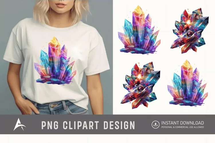 Watercolor Cosmic Crystals Clipart