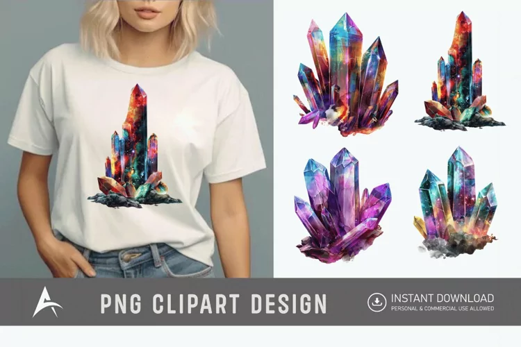 Watercolor Cosmic Crystals Clipart