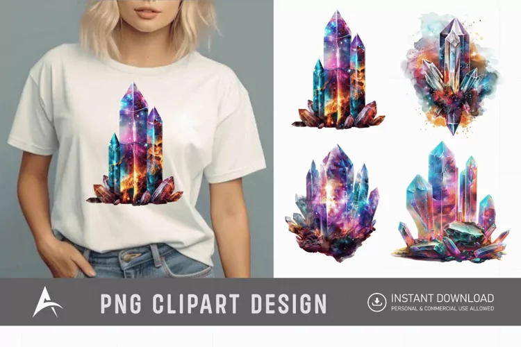 Watercolor Cosmic Crystals Clipart