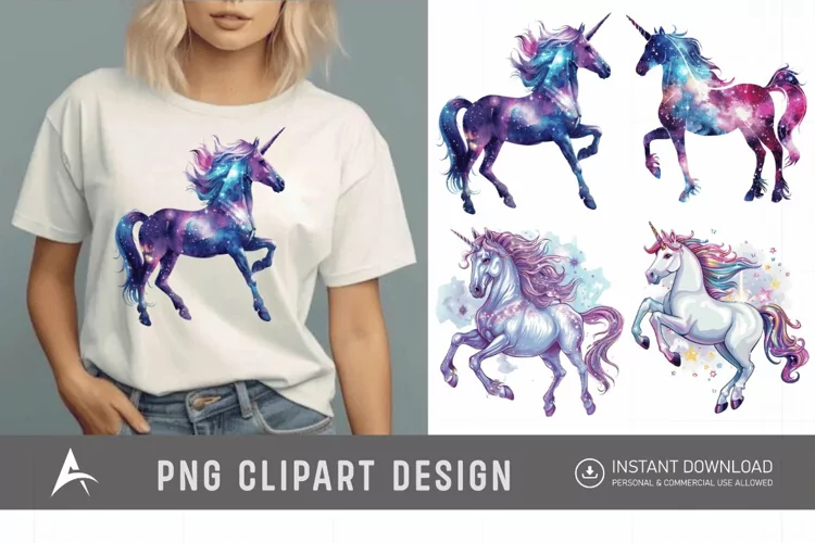 Watercolor Cosmic Unicorn Clipart