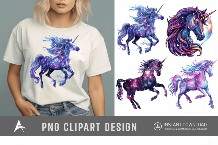 Watercolor Cosmic Unicorn Clipart