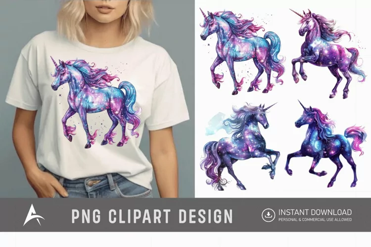 Watercolor Cosmic Unicorn Clipart