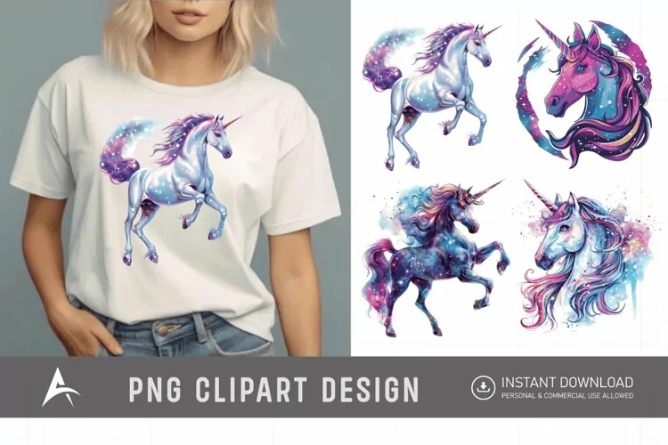 Watercolor Cosmic Unicorn Clipart