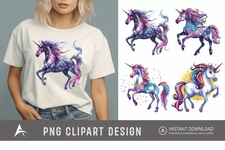 Watercolor Cosmic Unicorn Clipart
