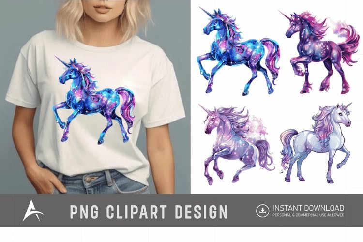 Watercolor Cosmic Unicorn Clipart