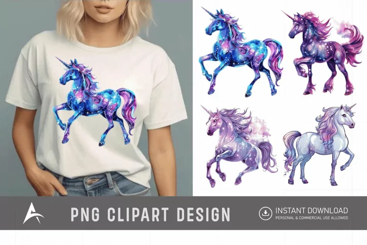 Watercolor Cosmic Unicorn Clipart