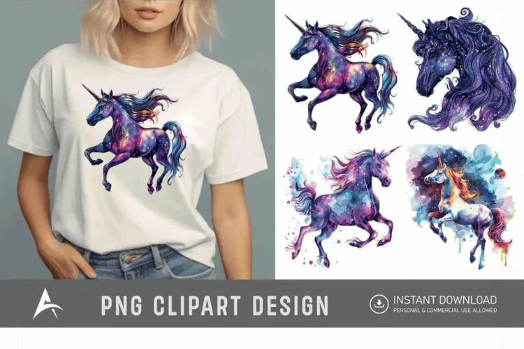 Watercolor Cosmic Unicorn Clipart