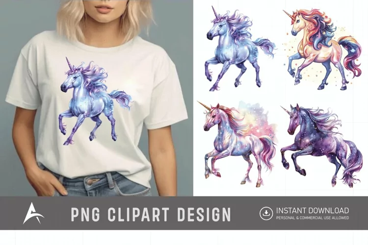 Watercolor Cosmic Unicorn Clipart