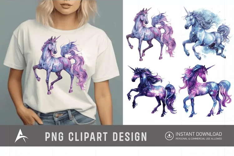 Watercolor Cosmic Unicorn Clipart