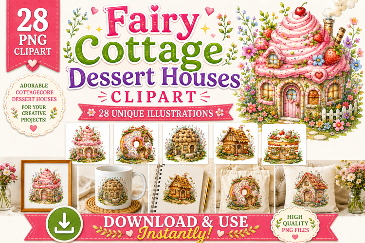 Fairy Cottage Dessert Houses PNG Clipart Bundle 28 Images