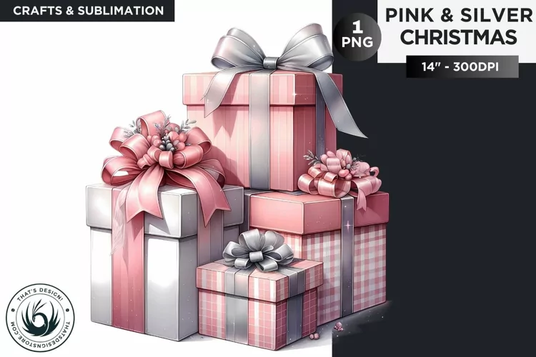 Pink & Silver Christmas Gifts clipart PNG