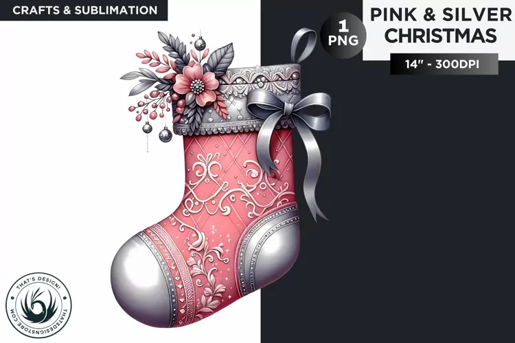 Pink & Silver Christmas Socket clipart PNG -stockings