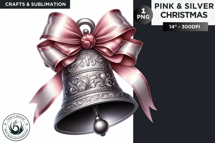 Pink & Silver christmas bell clipart PNG