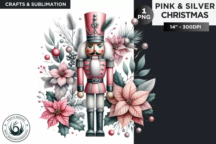 Cottage core Pink & Silver Nutcracker clipart PNG