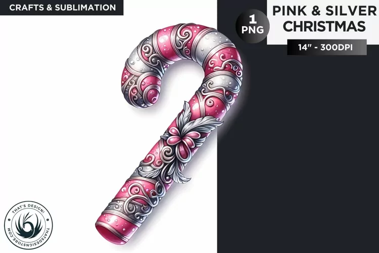 Pink & Silver christmas sugar cane clipart PNG