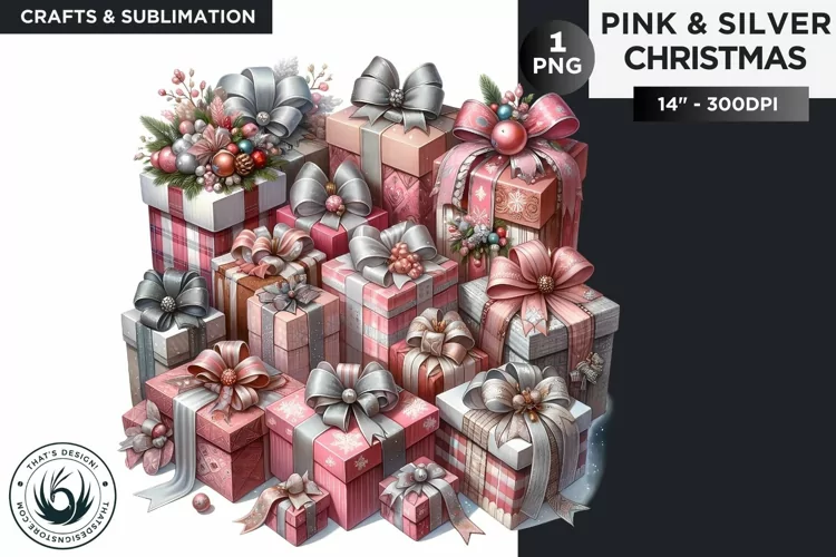 Pink & Silver Christmas Gifts clipart PNG