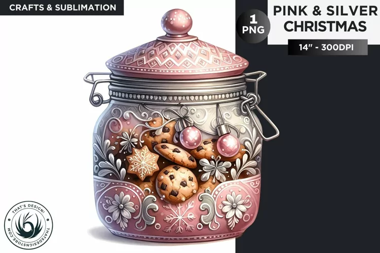 Pink & Silver Christmas cookie jar clipart PNG