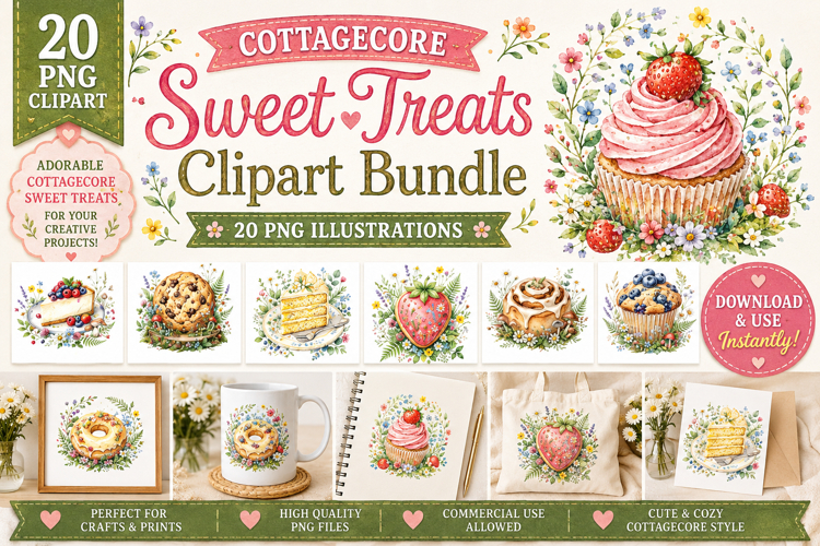 Cottagecore Sweet Treats PNG Clipart Bundle 20 Images