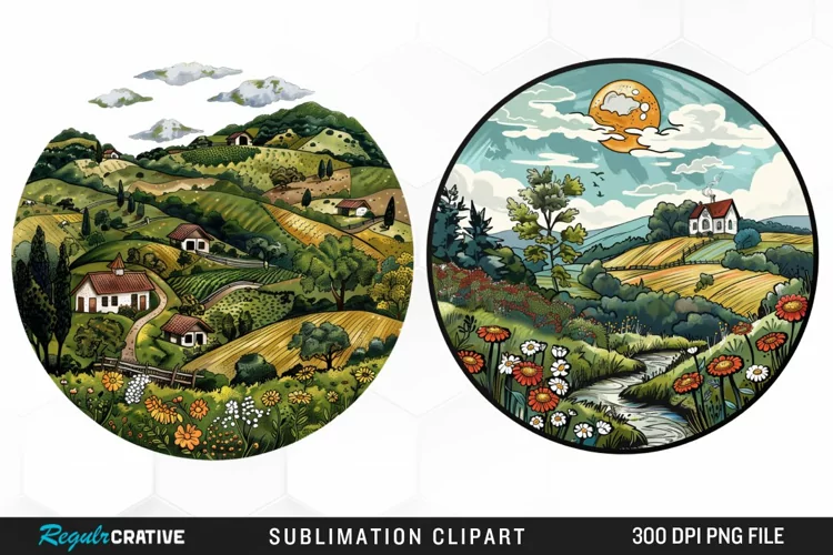 Watercolor Countryside Design Clipart
