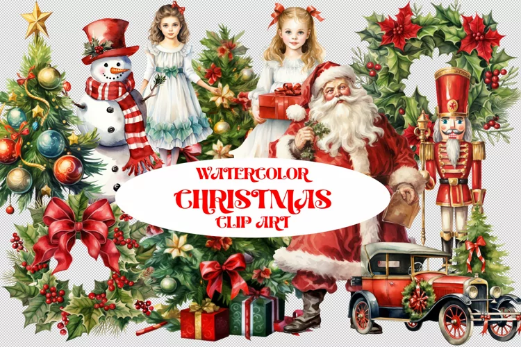 10 PNG Watercolor Christmas clip art Christmas clipart Santa