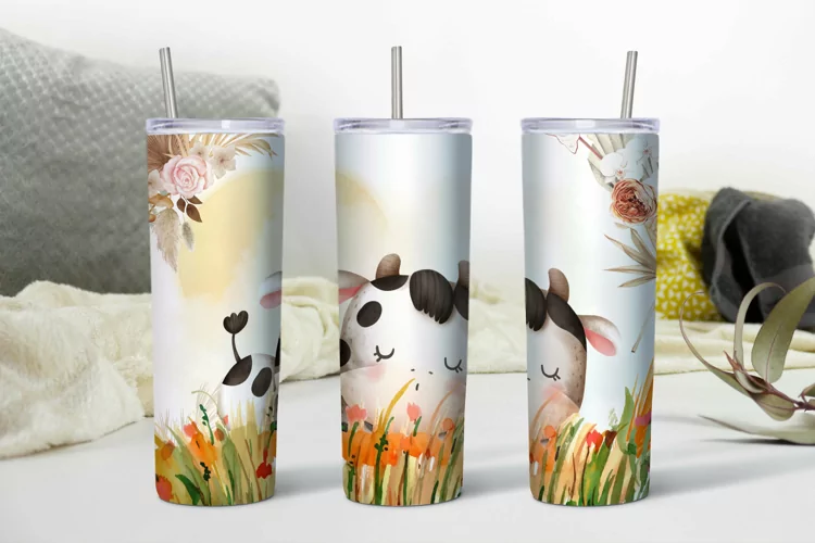 Baby Cow Tumbler Wrap, Watercolor Designs Seamless PNG Wrap