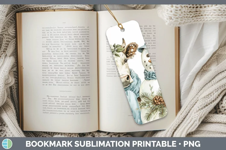 Christmas Snowman Cow Bookmark Sublimation Printable Designs