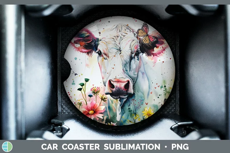 Watercolor Cow Car Coaster Sublimation Coaster Designs