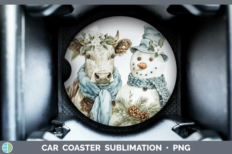 Christmas Snowman Cow Car Coaster Sublimation Designs