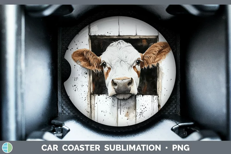 Watercolor Cow Car Coaster Sublimation Designs