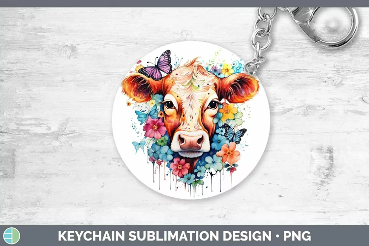 Watercolor Cow Keychain | Sublimation Keyring Design