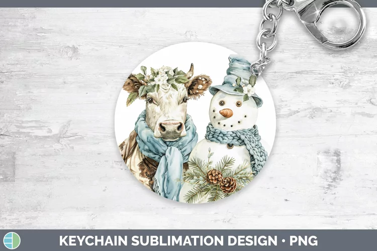 Christmas Snowman Cow Keychain Sublimation Keyring Designs