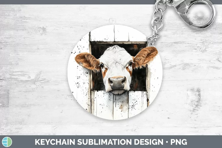 Watercolor Cow Keychain Sublimation Keyring Designs