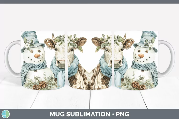 Christmas Snowman Cow Mug Wrap Sublimation Cup Designs