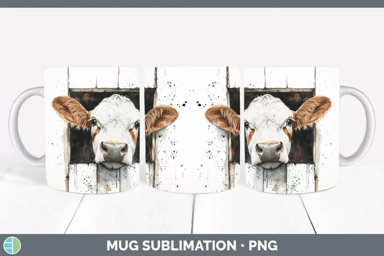 Watercolor Cow Mug Wrap Sublimation Coffee Cup Designs