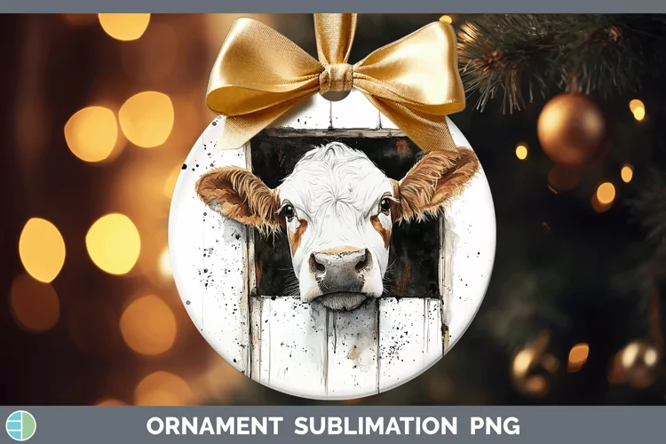 Watercolor Cow Ornament Sublimation Bauble Designs