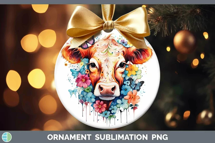 Watercolor Cow Ornament Sublimation Bauble Designs
