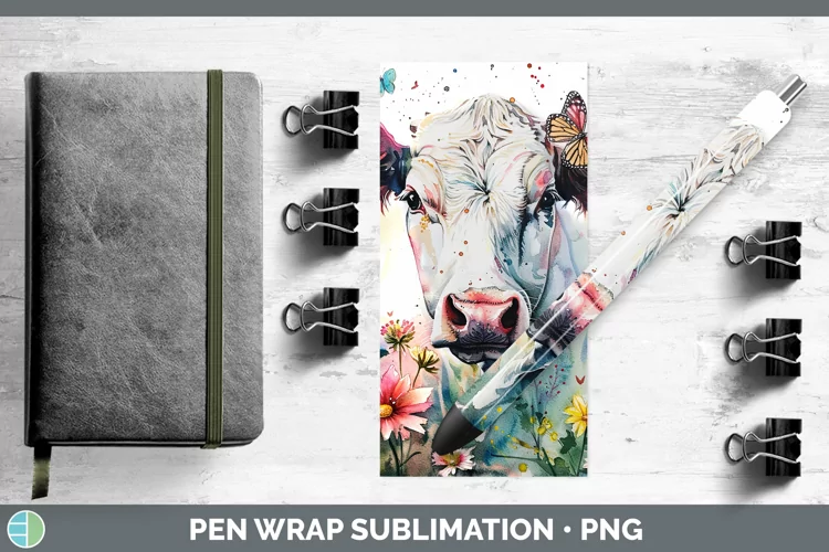 Watercolor Cow Pen Wrap Sublimation Epoxy Pen Designs